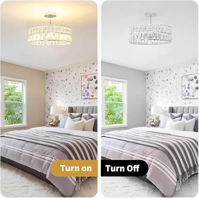 Crystal Ceiling Light Fixture, Modern Chrome Ceiling Light Chandelier, Semi Flush Mount Chandelier Lighting Fixture for Kitchen Entryway Living Room Dining Room, 5-Light, 16 Inch