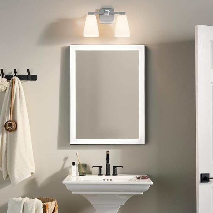 Kichler Marant 2-Light Bathroom Vanity Light Fixture with Opal Glass in Chrome, Modern Wall Mount Light for Bathroom and Powder Room Over Mirror (14.25 x 9.5 in), 55215CH