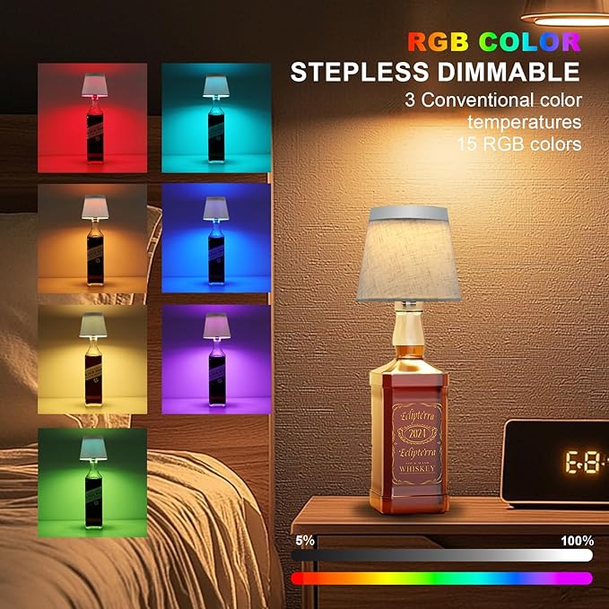 Wireless Bottle Lamp,Small Bedside Table Lamp,RGB LED Bottle Light with Remote Dimmable(RGB White Gray, 1pc)