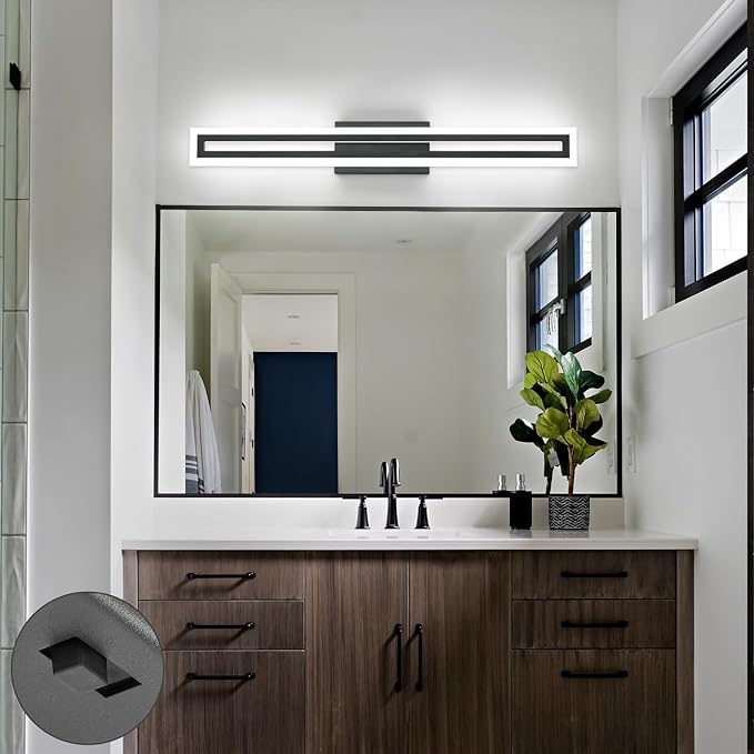 SOLFART 32 Inch Modern Bathroom Light Fixtures Bathroom Lights Over Mirror Black LED Vanity Lights for Bath 5 Color Temperature Adjustable LED Light Fixture Restroom 5CCT