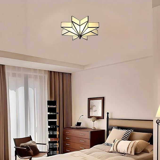 LIGHTLAND 19.7 Inch Flush Mount Star Ceiling Light, 4 Lights Brass Ceiling Lamp with Glass Lampshade, Art Deco Close to Ceiling Light Fixtures for Bedroom Living Room Entryway Hallway, Black