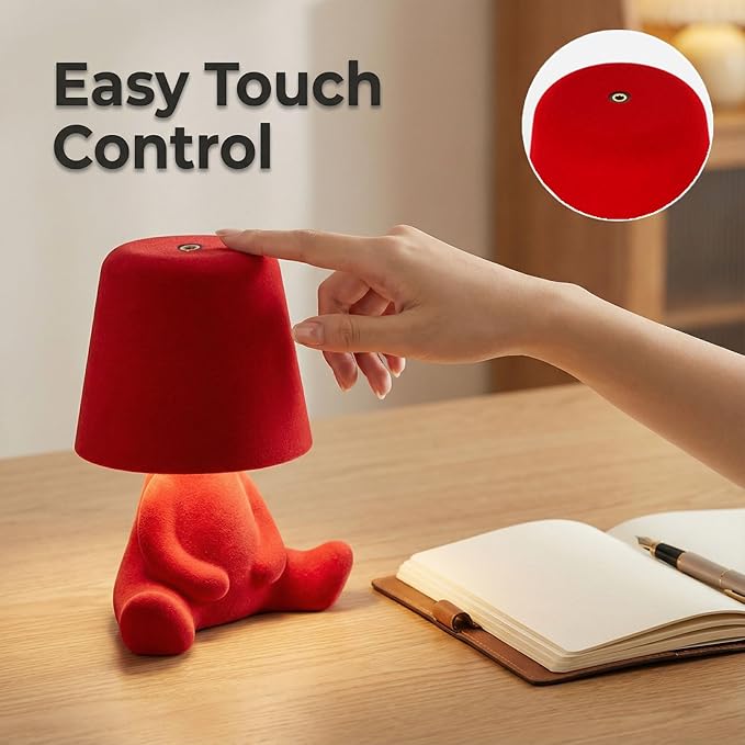 Bedside Touch Control Table Lamp, Golden Decor Thinker Statue LED Table Lamp with USB Port, 3 Way Dimmable Modern Night Light Nightstand Lamp for Home Living Room Office Shelf Decor (red-B)