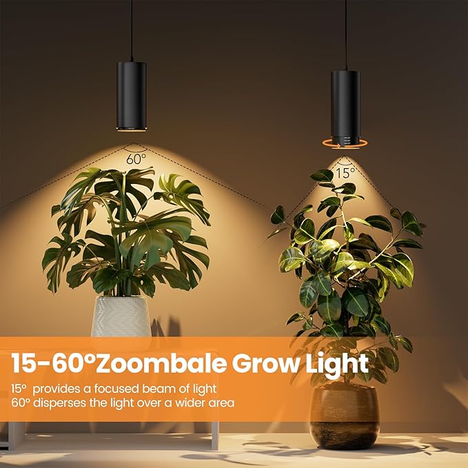 Zoomable Remote Pendant Grow Lights with Auto On/Off Timer, 30W Full Spectrum LED Plant Light 2700K-6000K Dimmable Plug in Hanging Lights for Indoor Plants 20FT Power Cord, Black