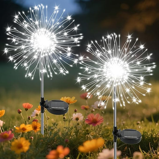 Garden Outdoor Lights, 2 Pack 120 LED Solar Garden Lights Fairy Lights Outdoor Waterproof Decorative Solar Firework Lights for Yard Patio Pathway Flowerbed Party Wedding Decor, White