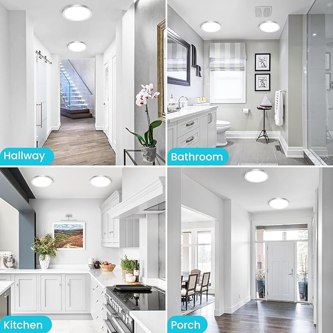 libtit 7 Inch Nickel Brushed Flush Mount Ceiling Light, 15W Ceiling Light Fixture,3000K/4000K/6500K Color Selectable,Ultra-Thin Round Ceiling Lighting Fixture for Bedroom Kitchen Pantry Basement