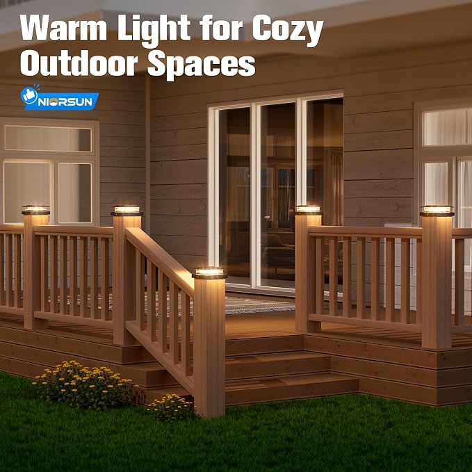 NIORSUN Solar Post Cap Lights Outdoor Waterproof, 4x4 Post Solar Lights 2 Color Modes, Fence Posts Solars Light for Deck Patio Garden Decoration, 4x4 Posts Caps Wood Vinyl, 16 Pack (Black)