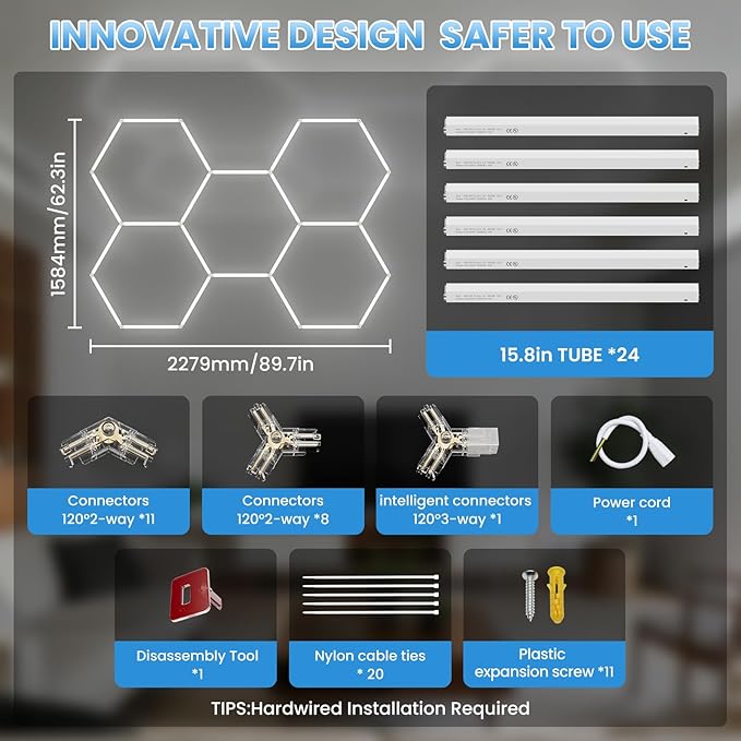 Hexagon Garage Lights LED Garage Light - Easy Install 156W 6500K Super Bright Honeycomb Light for Workshop Warehouse Car Detailing Shop Exhibition Hall Gym (5 Pack )