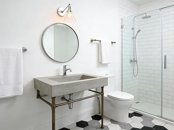 PERMO Industrial Vintage Slope Pole Wall Mount Single Sconce with Funnel Flared Clear Glass Shade Chrome Wall Sconce Light Fixtures