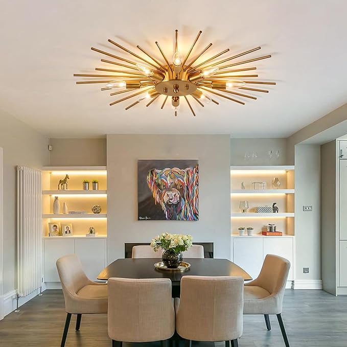 ZGLAOJT Semi Flush Mount 8 Light Ceiling Light Modern Metal Ceiling Lighting Gold Light Fixture Chandelier for Farmhouse Kitchen Dining Room Bedroom Hallway Living Room.