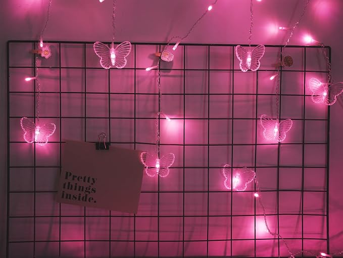Butterfly Curtain Fairy Lights, 120LED Pink Twinkle String Lights with Romote, 8 Modes USB Powered Christmas Lights for Wedding, Bedroom, Party Decoration