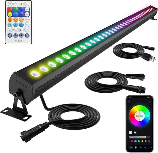 40-Inch Linkable LED Wall Washer Light Bar – Smart RGBCW Color Changing LED, Bluetooth & RF Remote Control, 2700K–6500K Tunable White, 16M Colors, 1–100% Dimmable, IP65 Waterproof