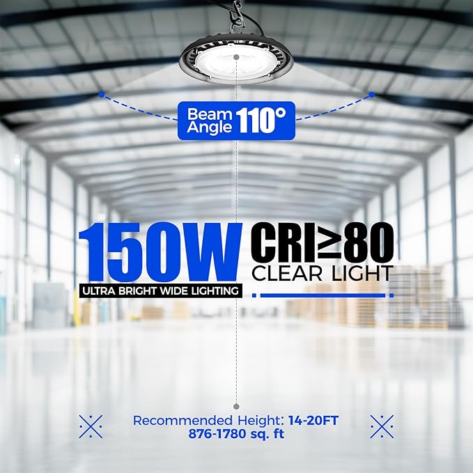 Barrina UFO LED High Bay Light, 150W 21000LM, High Bay LED Shop Lights for Warehouse, 5000K, IP65 Waterproof with 5.9FT Cable US Plug, Commercial Lights for Workshop Factory Barn, 10 Packs, UL Listed