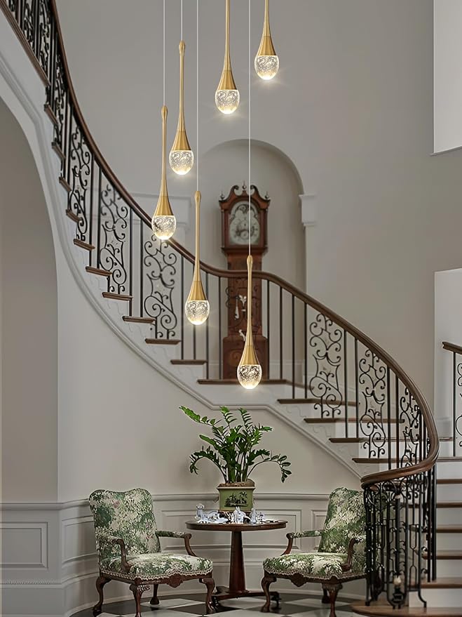 ykolupty H86 Pendant Lights Kitchen Island 6-Lights Pendant Chandelier for Dining Room Hallway Stairwell,LED Dimmable 2700K-6000K