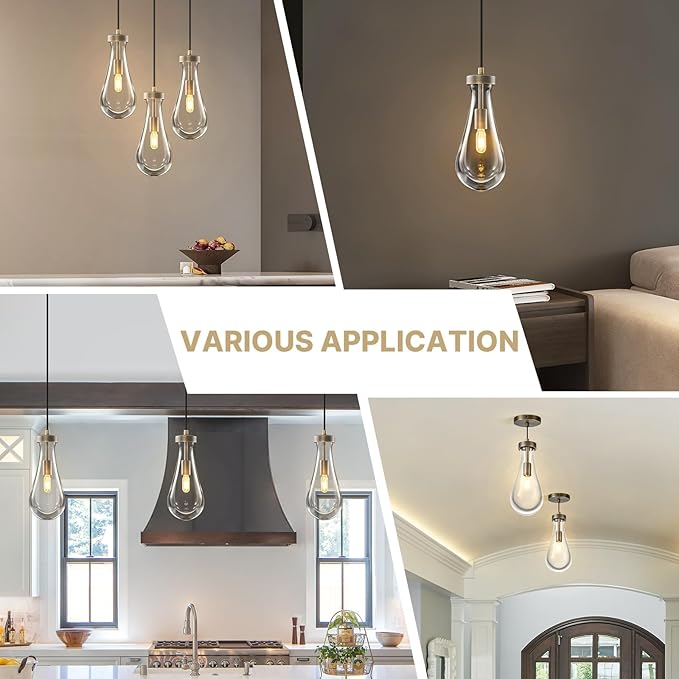 Raindrop Pendant Lights Kitchen Island: 2 Vintage Copper Teardrop Hanging Light - Crystal Pendants Light over Dining Table - Durable Raindrops Lights Fixture for Bedroom Kitchen Island Bulbs Included