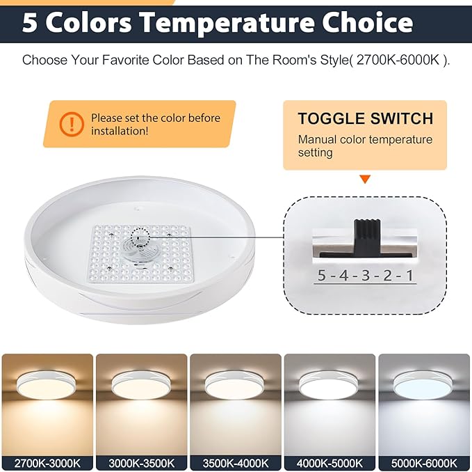 Modern Dimmable LED Flush Mount Ceiling Light, 2700K-6000K Selectable Round Close to Ceiling Lighting Fixtures, Metal Minimalist White Ceiling Lamp for Bedroom, Kitchen, Hallway, Laundry Room
