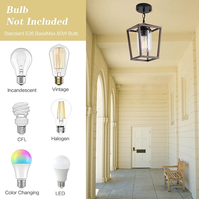 SGLfarmty Pendant Lights for Kitchen Island, 7 Inch Farmhouse Lantern Hanging Light with Clear Glass Shade, Adjustable Height Ceiling Light Fixture Fits Sloped Ceiling for Dining Room Bar Entryway
