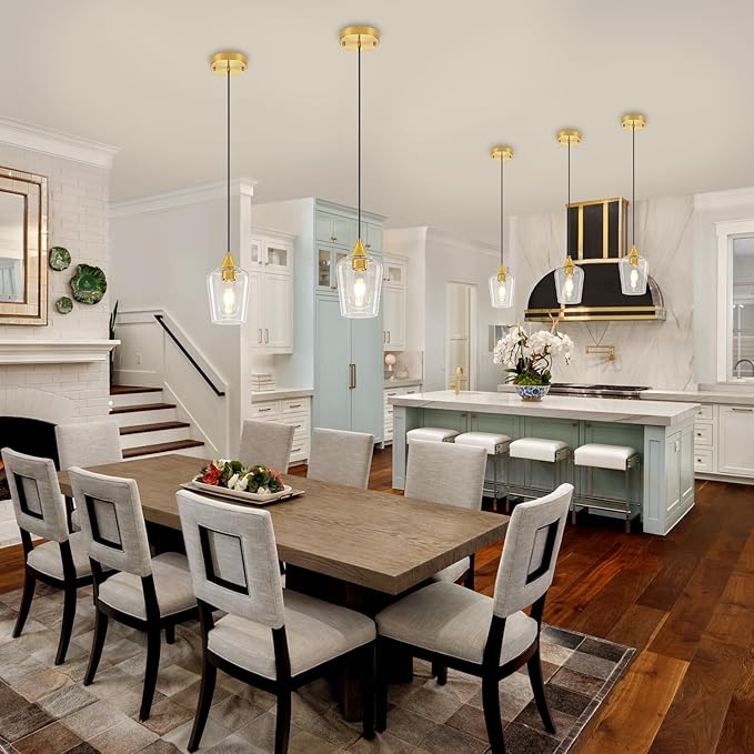 3-Pack Brushed Gold Pendant Lights Kitchen Island, Modern Glass Pendant Lighting Over Island Kitchen Hanging Light Fixtures Hallway Pendant Lights for Bathroom Dining Room Entryway Foyer Bedroom