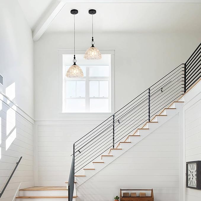 Modern Black and Glass Pendant Light 7.68 in Globe Kitchen Island Lighting Fixture with K9 Crystal Vintage Small Dining Room Light Fixture Lamparas De Techo Modernas Colgantes Para Sala Comedor 2 Pack