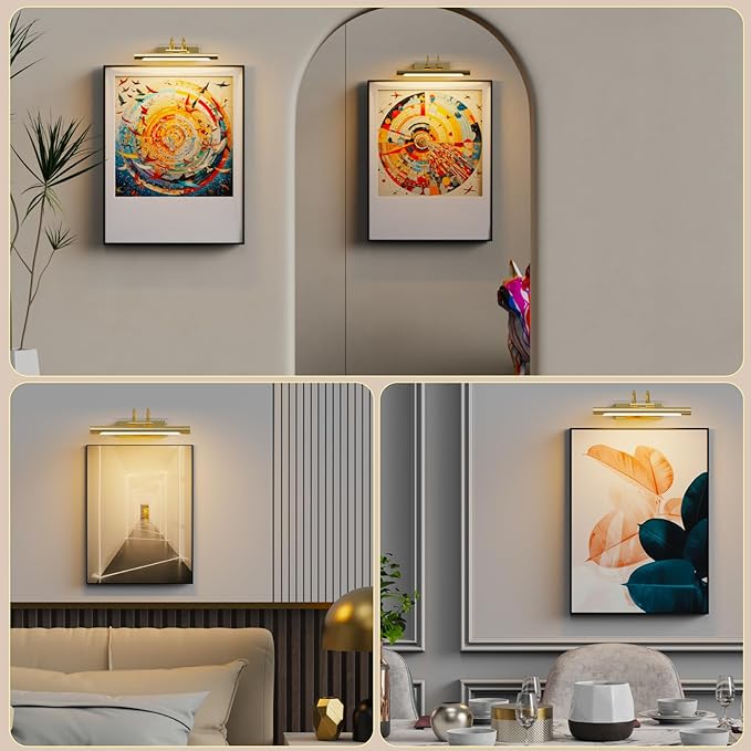 Picture Light,Wireless Rechargeable Gallery Light with Remote,5000mAh Dimmable Painting Rechargeable Picture Lights for Wall,12 inch Metal Picture Lights for Art,Paintings,Mirror,Gold