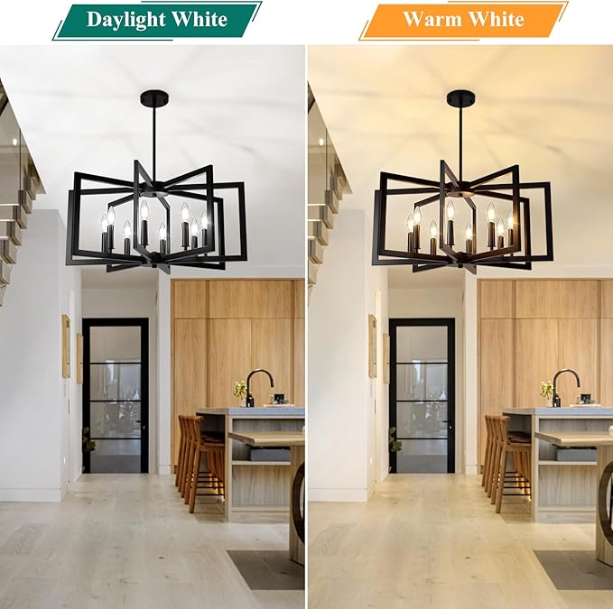 Bairth 8-Light Black Chandelier, Farmhouse Dining Room Light Fixture, Modern Chandelier, Geometric Industrial Metal Hang Lighting Fixture for Foyer Entryway Kitchen Over Table Hallway Living Room