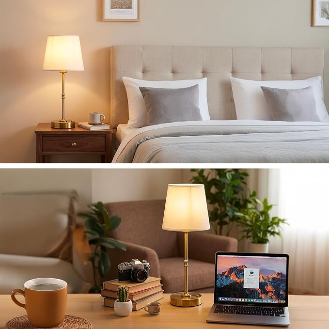 Gold Portable Cordless Table Lamp, Rechargeable Bedside Lamp, Stepless Dimming Touch Control Nightstand Lamp, 2700K Warm Light, Vintage Desk Lamp for Living Room, Dining Table Decor (Tall)
