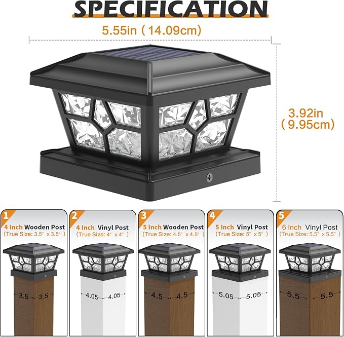 SIEDiNLAR Solar Post Lights Outdoor 1 Pack 4 Modes 40 LEDs Deck Fence Post Cap Light for 4x4 5x5 6x6 Wooden/Vinyl Posts Patio Decor, Warm/White Dynamic Lighting (Black)