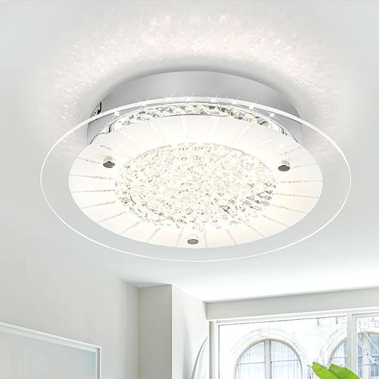 Crystal Ceiling Light Fixture Dimmable Modern Kitchen Light Fixtures LED 11" Flush Mount Ceiling Light Fixture for Bedroom Bathroom Hallway Foyer Entrance Laundry Room Closet