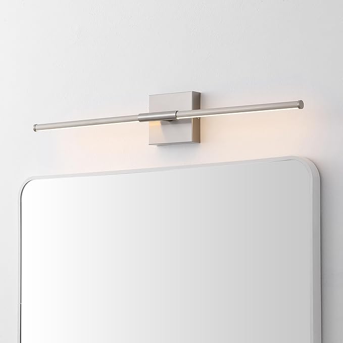 JONATHAN Y 28" Nickel Modern Dimmable Integrated LED Wall Sconce, Minimalist Adjustable Metal Vanity Light for Bathroom Mirror, Bedroom, Hallway, 3000K, ETL Listed (JYL7041E)