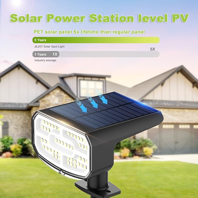 DAMINY Solar Spotlights Waterproof IP65,Auto On/Off,3000K 2 Lighting Modes Solar spot Lights for Garden,Pathway,Yard,Landscape-6 Pack