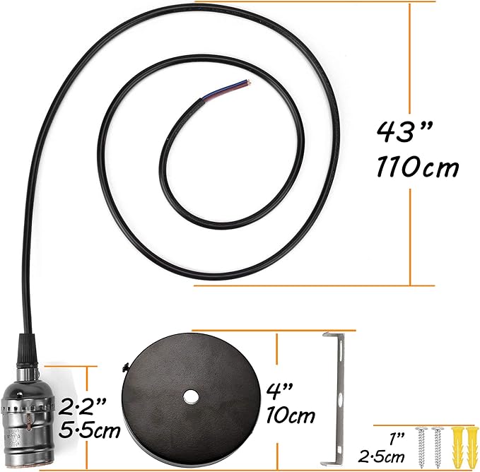 ACBungji 6 Packs 3.6 FT Pendant Light Kit for Edison Bulb, 6Mini Hanging Lighting Fixture DIY with Industrial E26 Socket, Black