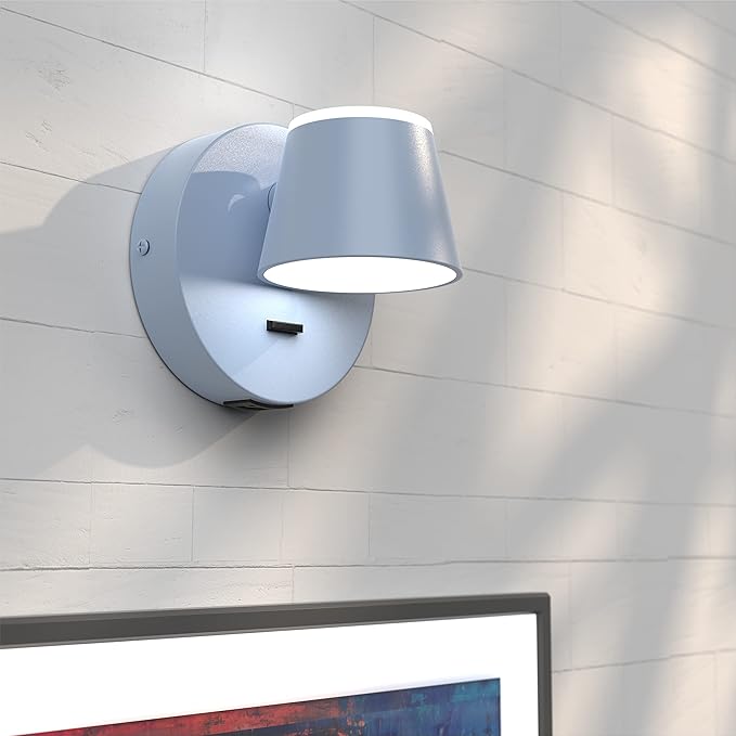 URSOLA Wall Light Set of Two, LED Wall Sconce with On/Off Switch USB Charging Port 110 Volt Hardwired Wall Lamp 350 Rotatable Up Down Sconces Wall Lighting (Blue)