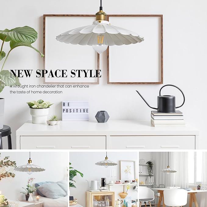 Hanging Lamp Plug in White 15.7 Inch Metal Lampshade Pendant Light Adjustable 14Ft Cord Pendant Light Plug in Living Room Bedroom Farmhouse Industrial Hanging Lights 2Pack