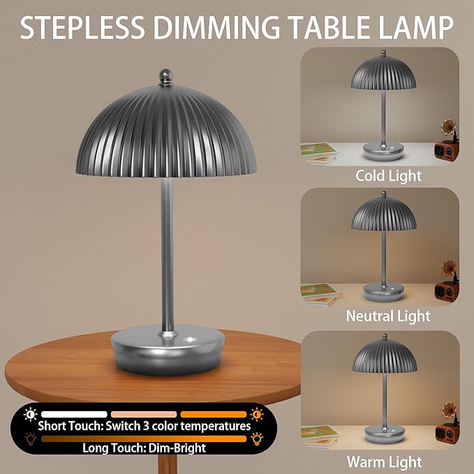Tripod Table Lamp, Small Cute Bedside Lamp with Linen Beige Lampshade, Nightstand Lamp for Nursery, Bedroom, Kid Room, Living Room, Light Brown Wooden Base