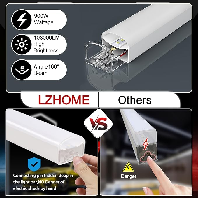 LZHOME LED Hexagon Garage Light - Super Bright 900W 108000LM Car Detailing Shop Ceiling Lights Lighting System for Home Gym Workshop Basement Warehouse 45CM/Lamp Tube