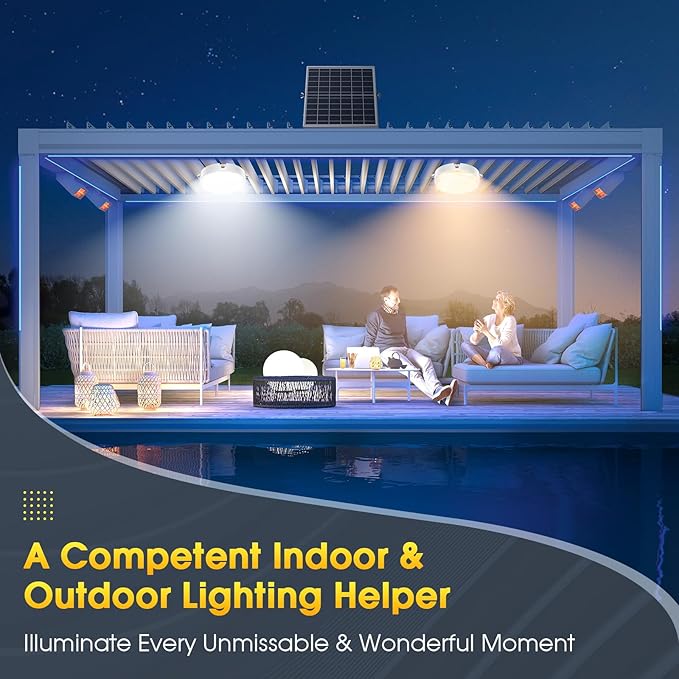 Solar Ceiling Lights Indoor Outdoor 2 Pack, Dimmable Daytime 3000K/4000K/6000K Solar Shed Lights with ON/Off Switch & Remote, Waterproof Barn Lights for Home Porch Chicken Coop