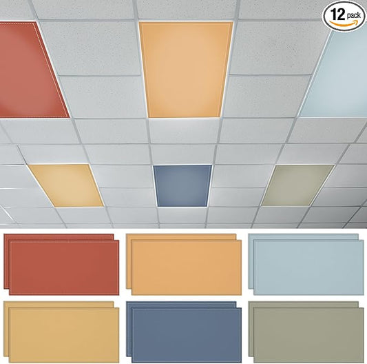 QOUBAI 12PCS Fluorescent Light Covers, 4 x 2 Feet Magnetic Light Cover Fluorescent Lights Shade Panel Positive Inspirational Ceiling Lights Filters for Office Classroom Drop Ceiling Orange Dark Blue