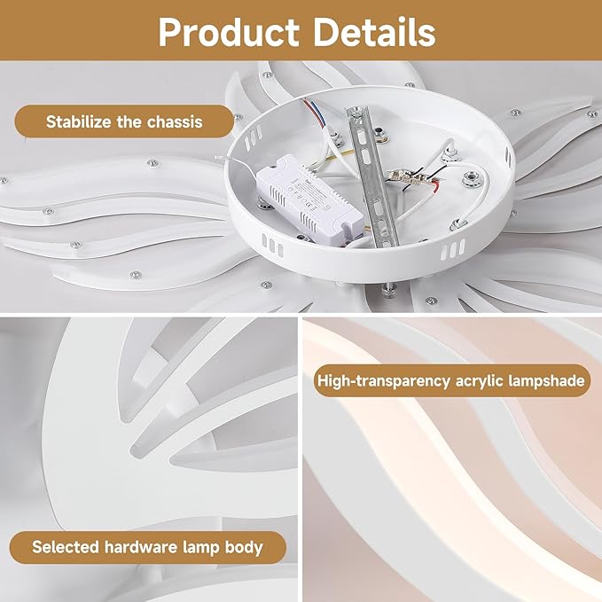 Becailyer Modern Flower Ceiling Light, 29.5" Flush Mount Ceiling Lamp, 50W Dimmable LED Ceiling Lighting Fixtures, 5-Petals Acrylic Close to Ceiling Light for Living Room Bedroom Dining Room, White
