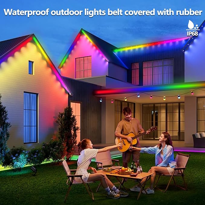 100FT Outdoor LED Strip Light Waterproof,IP68 Outside RGB+IC Light Strip with App/Remote Control,Chase Mode,Music Sync Light for Balcony,Deck,Rooftop,Garden,Pool