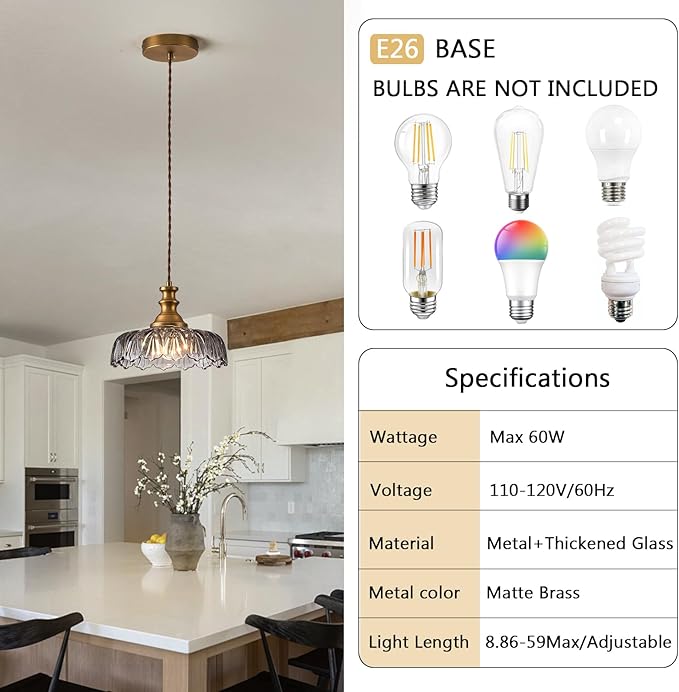 HDDFL Vintage Pendant Lights Fixture Modern Pendant Lighting Fixtures Hanging Lamp for Kitchen Island Bedroom Living Room Hallway Grey and Brass