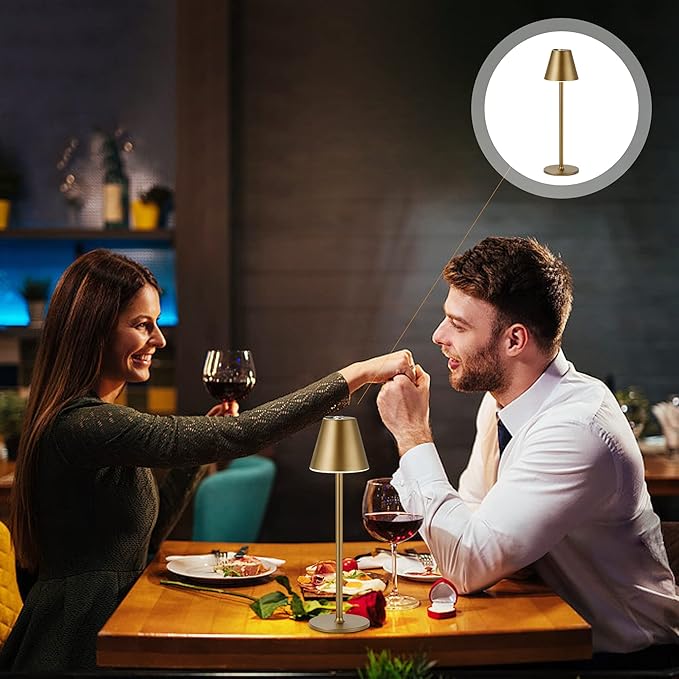 Timjorman 2-Pack Cordless Table Lamps - 5000mAh Rechargeable Battery Operated Desk Lamp, 3-Level Dimmable LED Night Light for Bedroom, Dining, Restaurant - Metal Design (Bronze 2PACK)