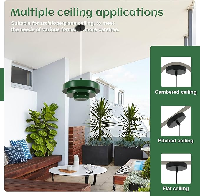 Green Mid Century Pendant Light, Adjustable Industrial Chandelier for Kitchen Island, Farmhouse Dining Room, Bedroom, Pantry Ceiling Hanging Light