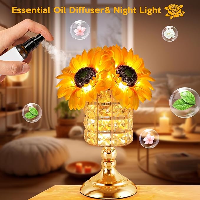 Sunflower Table Lamps for Women-Sunflower Flower Touch Lamp with 3-Color Infinitely Dimming,10+ Hours Runtime-Ideal Gift for Mom,Flower Decor for Bedroom and Office,USB Charge,IP44 Waterproof