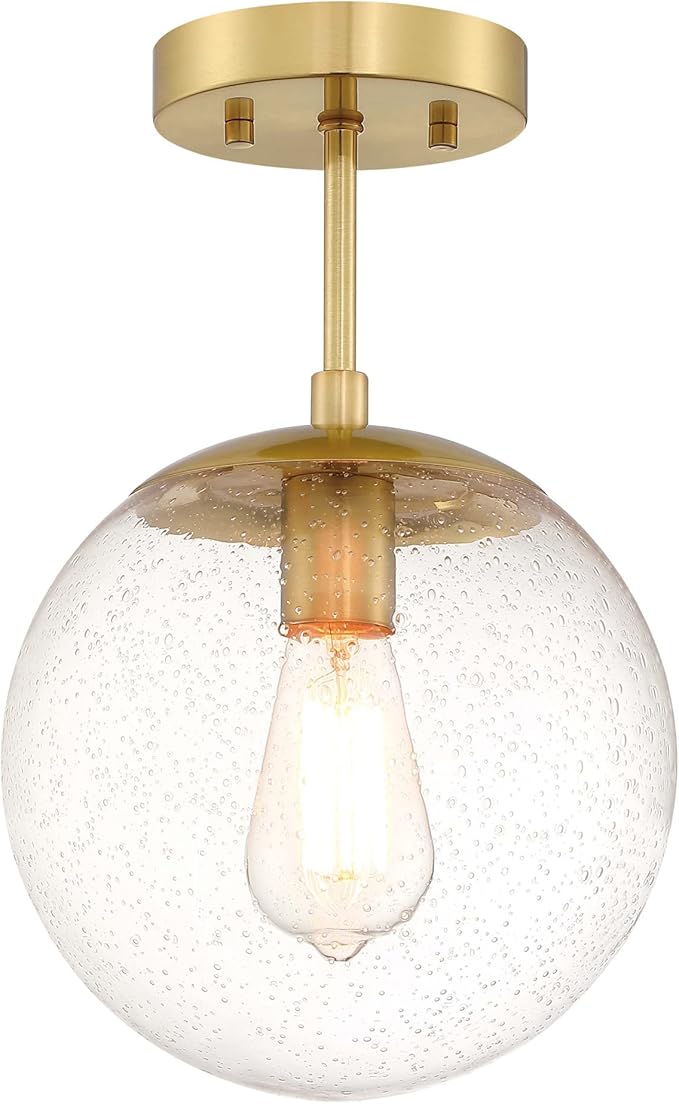 Design House Gracelyn 9 in Ceiling Mount Pendant Light, Semi-Flush Mount, Dimmable, Seeded Glass, Satin Gold, 9 in x 9 in x 14.36 in, 588517-SG