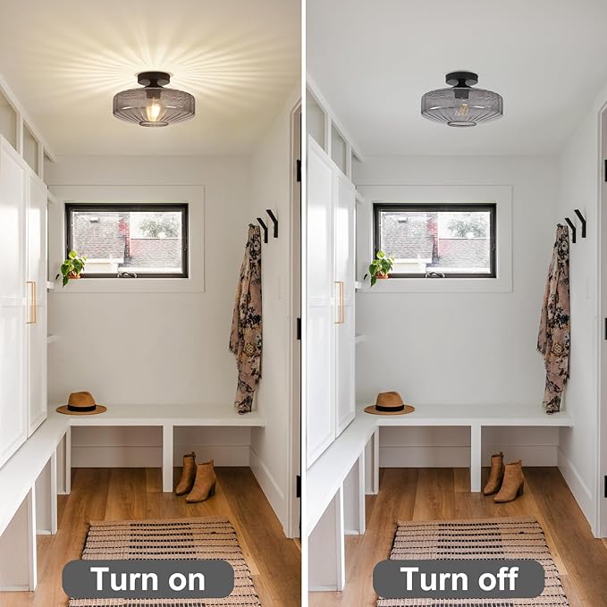 Glass Ceiling Light, 11.8" Vintage Mid Century Ceiling Lights Fixtures, 1-Light Glass Modern Mini Chandelier for Bedroom Kitchen Entryway Hallway Porch Foyer