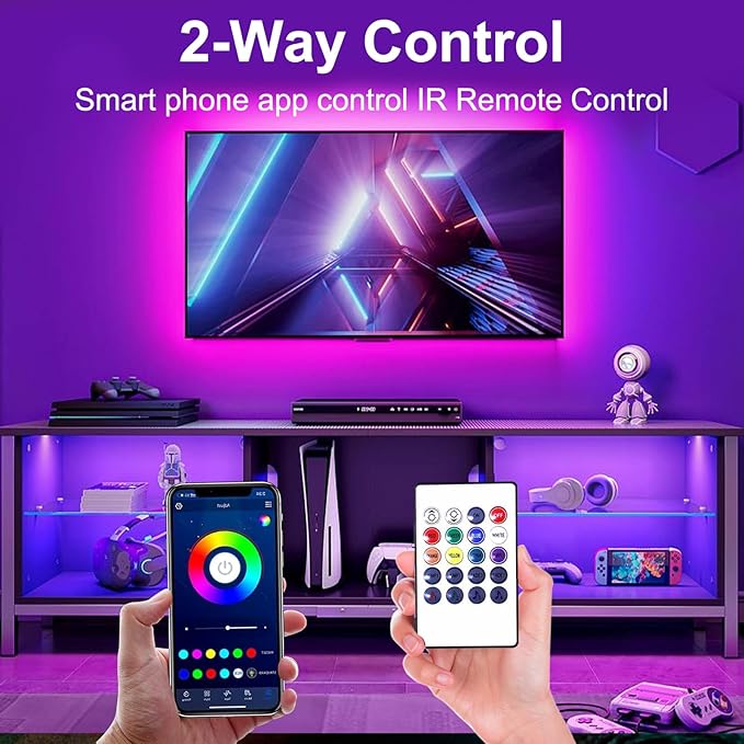VOLIVO LED Lights for TV, 16.4FT Led Backlight for 45-85 inch TVs, Bluetooth RGB LED Lights Behind Television with Remote, USB Powered, Color Changing, Music Sync, for Gaming Room,Desk,Under Table