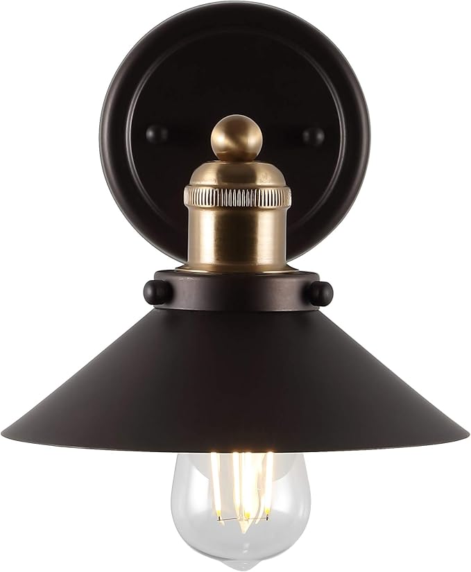 JONATHAN Y 7.8" Oil Rubbed Bronze/Brass Gold 1-Light Industrial Farmhouse Metal Vanity Light Wall Sconce, Metal Shade for Bathroom Mirror, Kitchen, Entryway, LED Bulb Included (JYL7426C)
