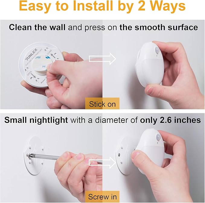 YUNLEX 2 Pack Blue Battery Night Light, Motion Activated Stick on Lights, 2.6" Small Travel Night Light, 3 Light Modes, Very Dim, Dimmable Battery Operated Lights for Toilet, Bathroom, Kids, Game Room