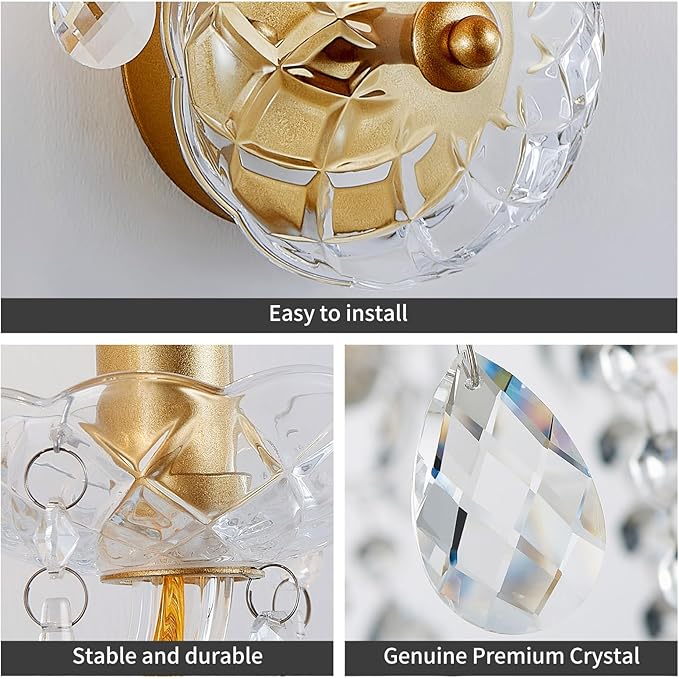 WUZUPS 3-Light Candle Vanity Wall Sconces Light Fixture for Bedroom Living Room Bathroom, E12 Base, Gold