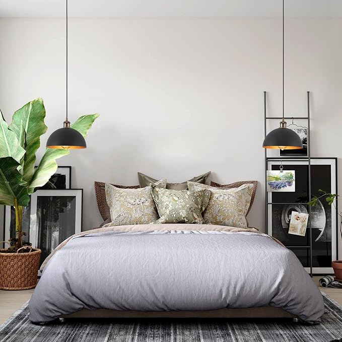 9.84" Modern Industrial Black Pendant Lights Farmhouse Dome Black Gold Pendant Lighting Fixture Vintage Golden Pendant Light for Kitchen, Dining Room, Bedroom, Hallway, Living Room, Set of 3