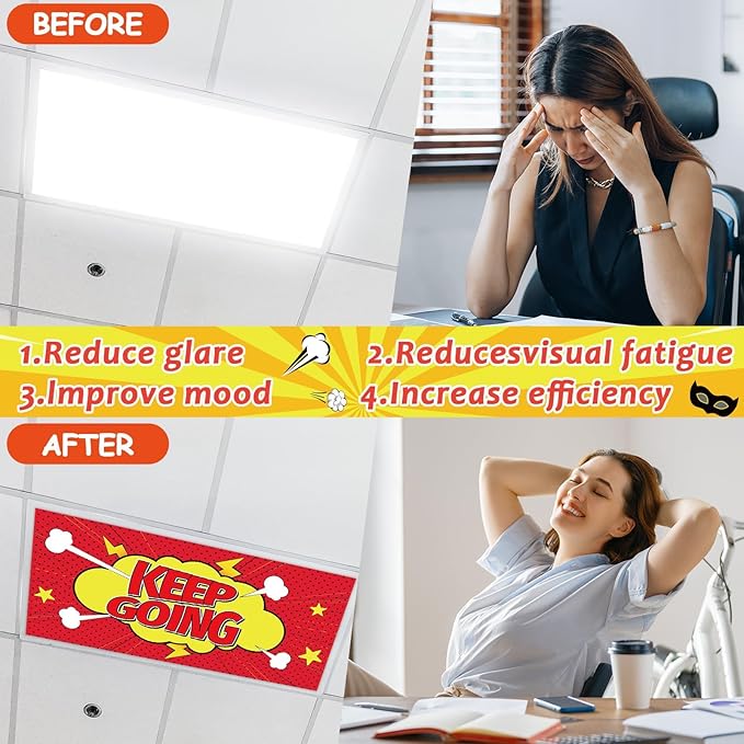 Wiooffen 8 Pcs Fluorescent Light Covers with 80 Magnets Decorative for Classroom Ceiling Lights 4 x 2 Feet Magnetic Light Cover Filter Easy Install for Office Hospital Home Ceiling Supplies (Hero)